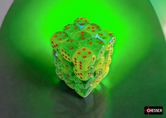 Gemini Plasma Green-Teal/orange Luminary 12mm d6 dice block (36 dice)